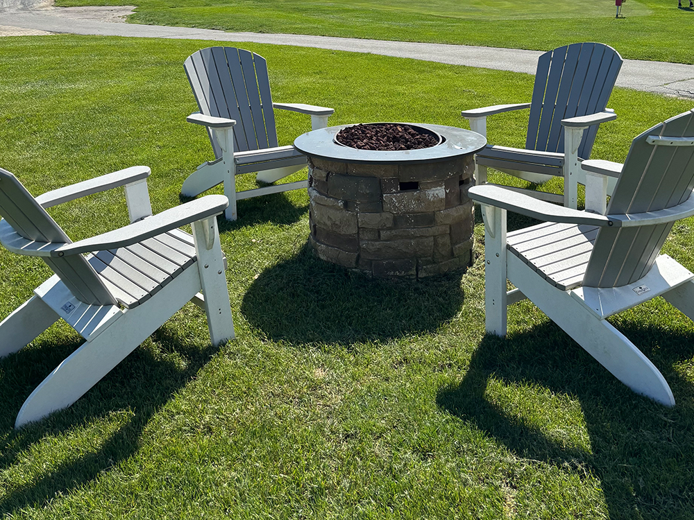 Adirondack chairs by fireplace